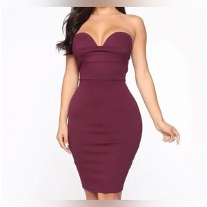 Fashion Nova Strapless Purple Plum MIDI Dress